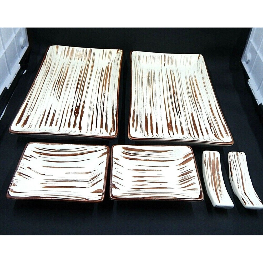 Pier 1 Suki Sushi Serving Set for 2 Plates Trays Dipping Bowls Chopstick Rests